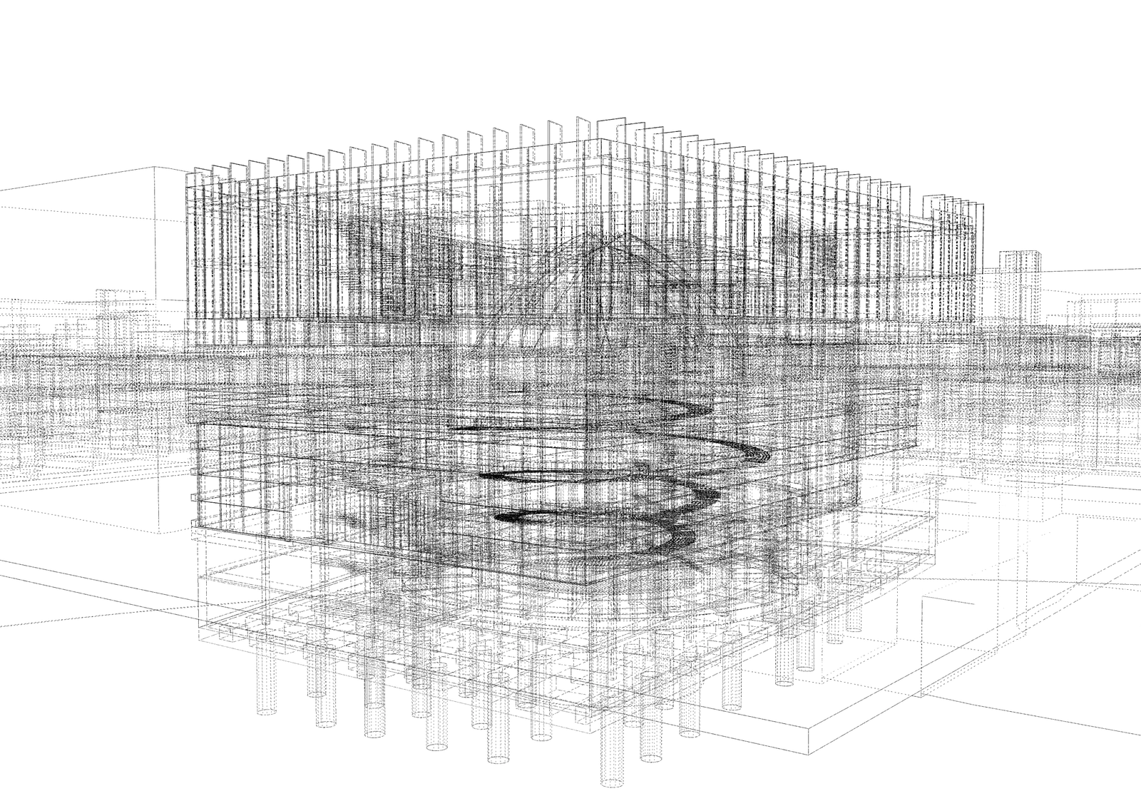 Architectural wireframe drawing